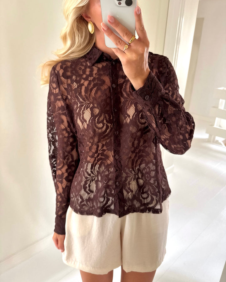 Only skjorte birun ls lace black coffee