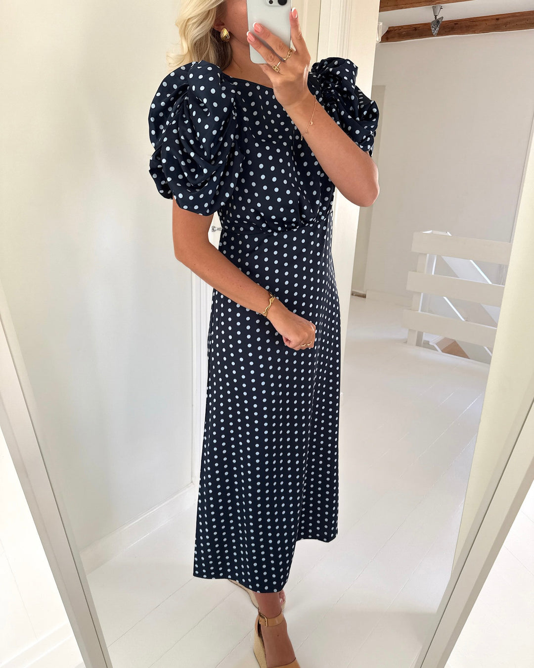 Y.A.S kjole pella 2/4 long navy blazer powder blue dots - FORUDBESTILLING LEV. UGE 18