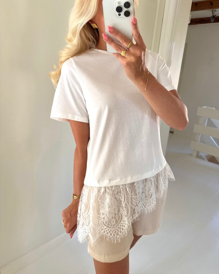 Vero Moda t-shirt brit ss o-neck lace snow white/dtm lace