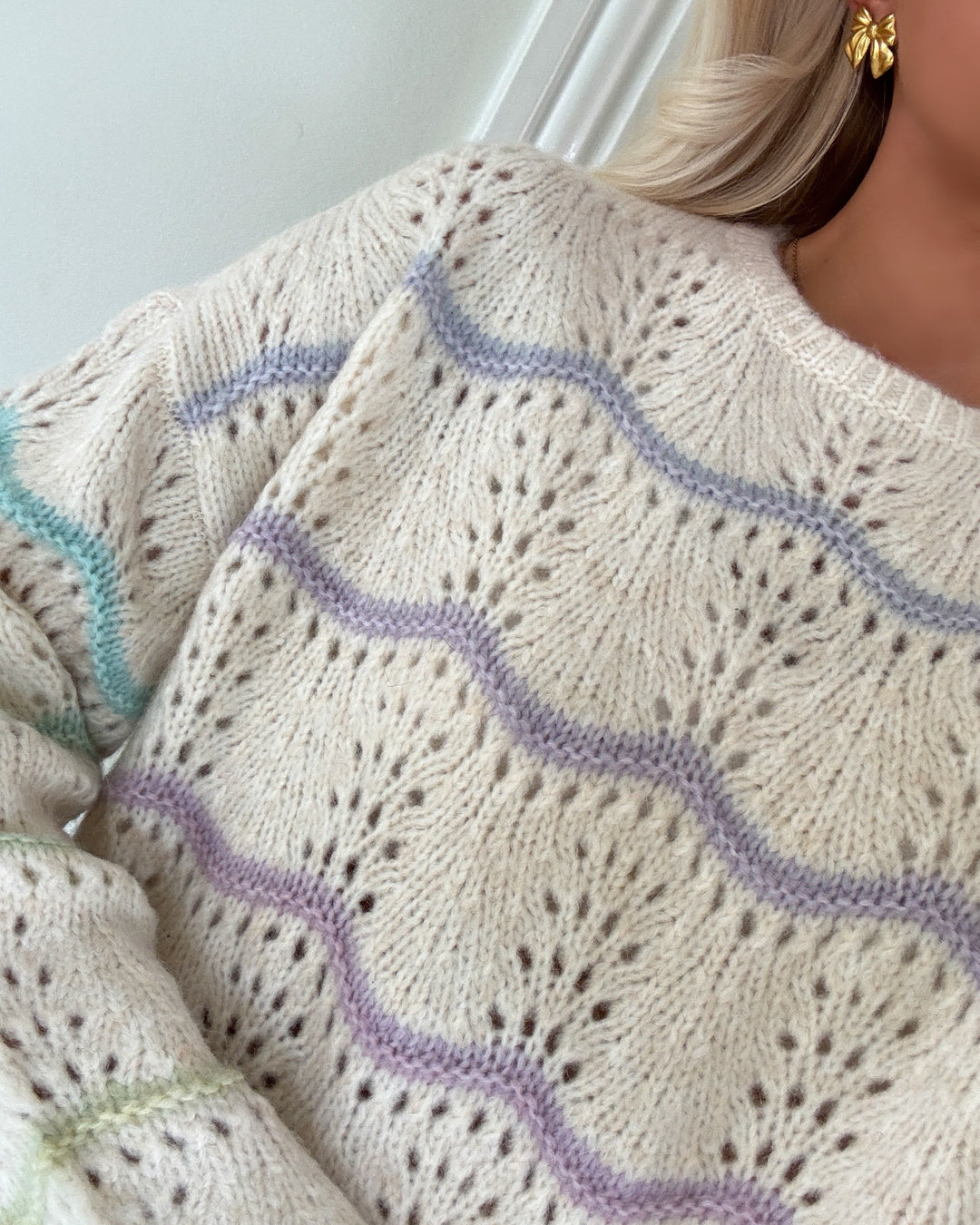 Vero Moda striktrøje hatty ls o-neck stitch birch/w. space dye