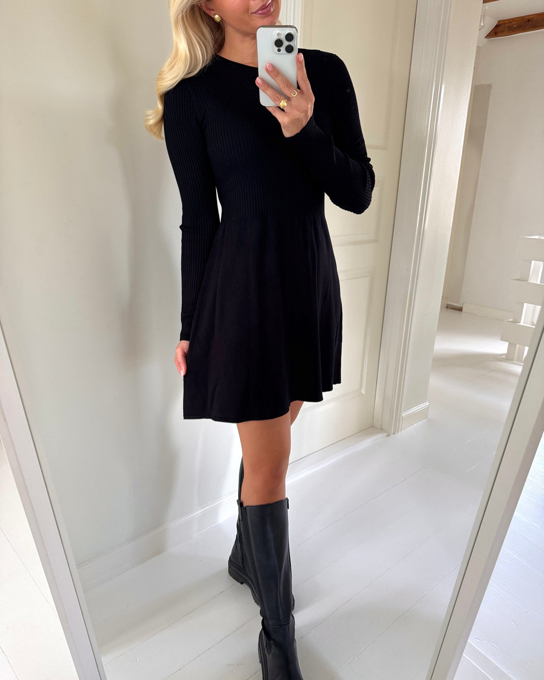 Only kjole alma ls o-neck knit black