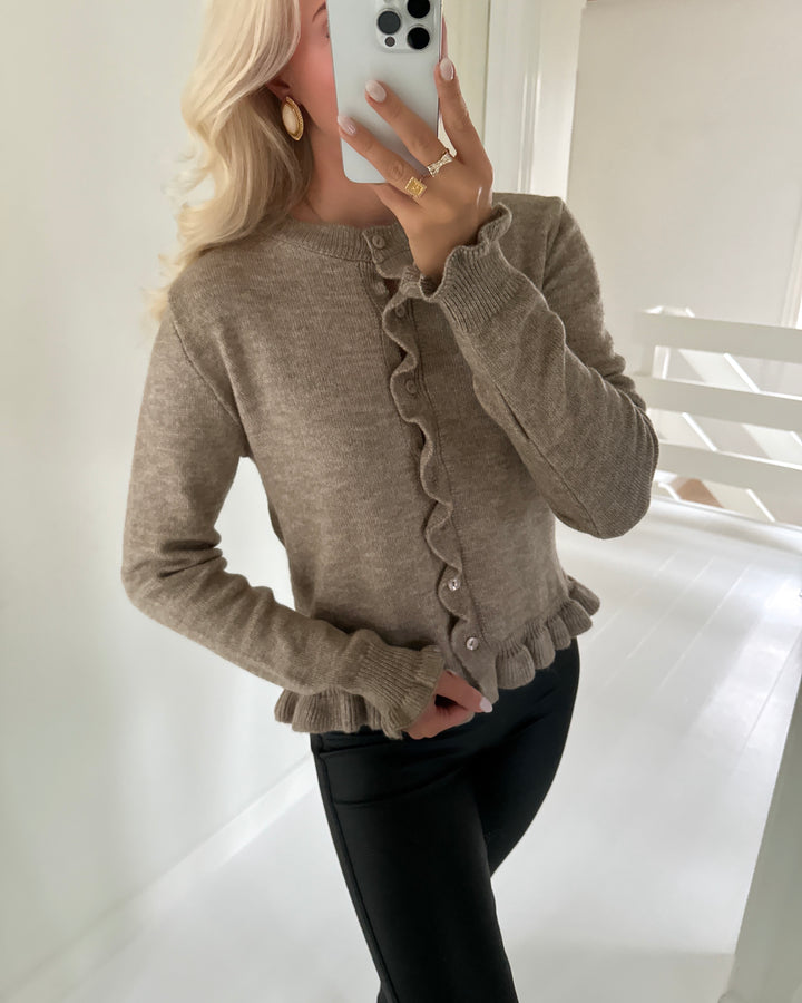 JDY cardigan letty l/s on frill knt greige/melange