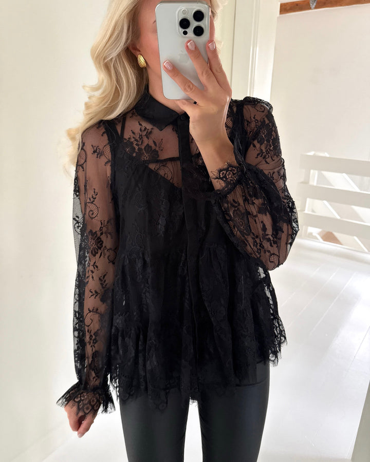 Y.A.S skjorte pala ls lace black