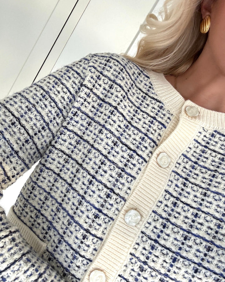 Y.A.S cardigan livia ls short knit birch/dazzling blue - FORUDBESTILLING LEV. UGE 48