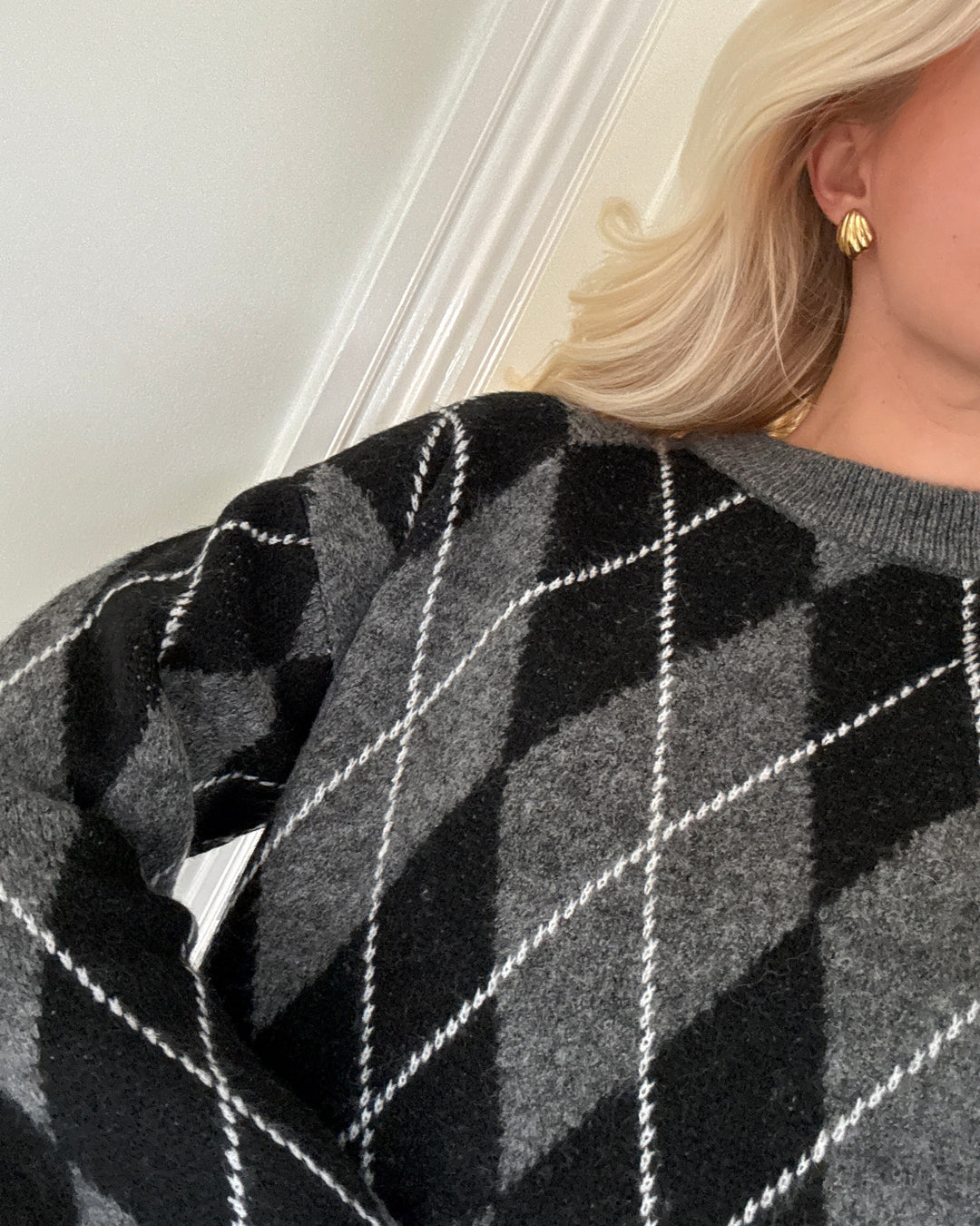 JDY striktrøje bianka ls argyle knit dark grey melange argyle