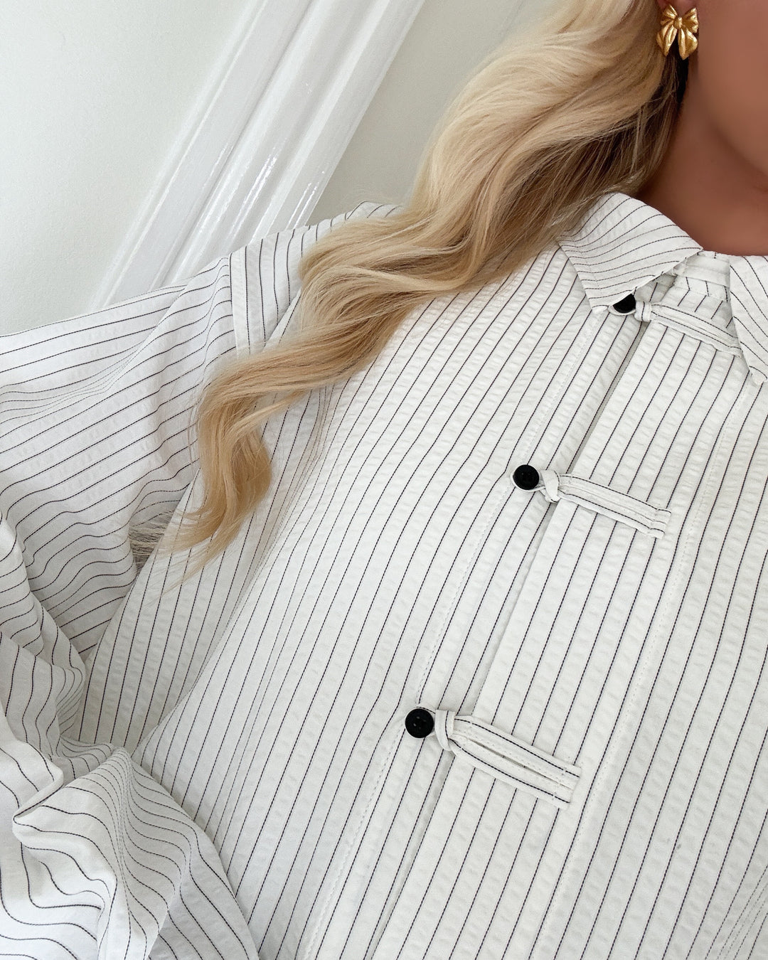 Y.A.S skjorte tiro ls oversize star white/black
