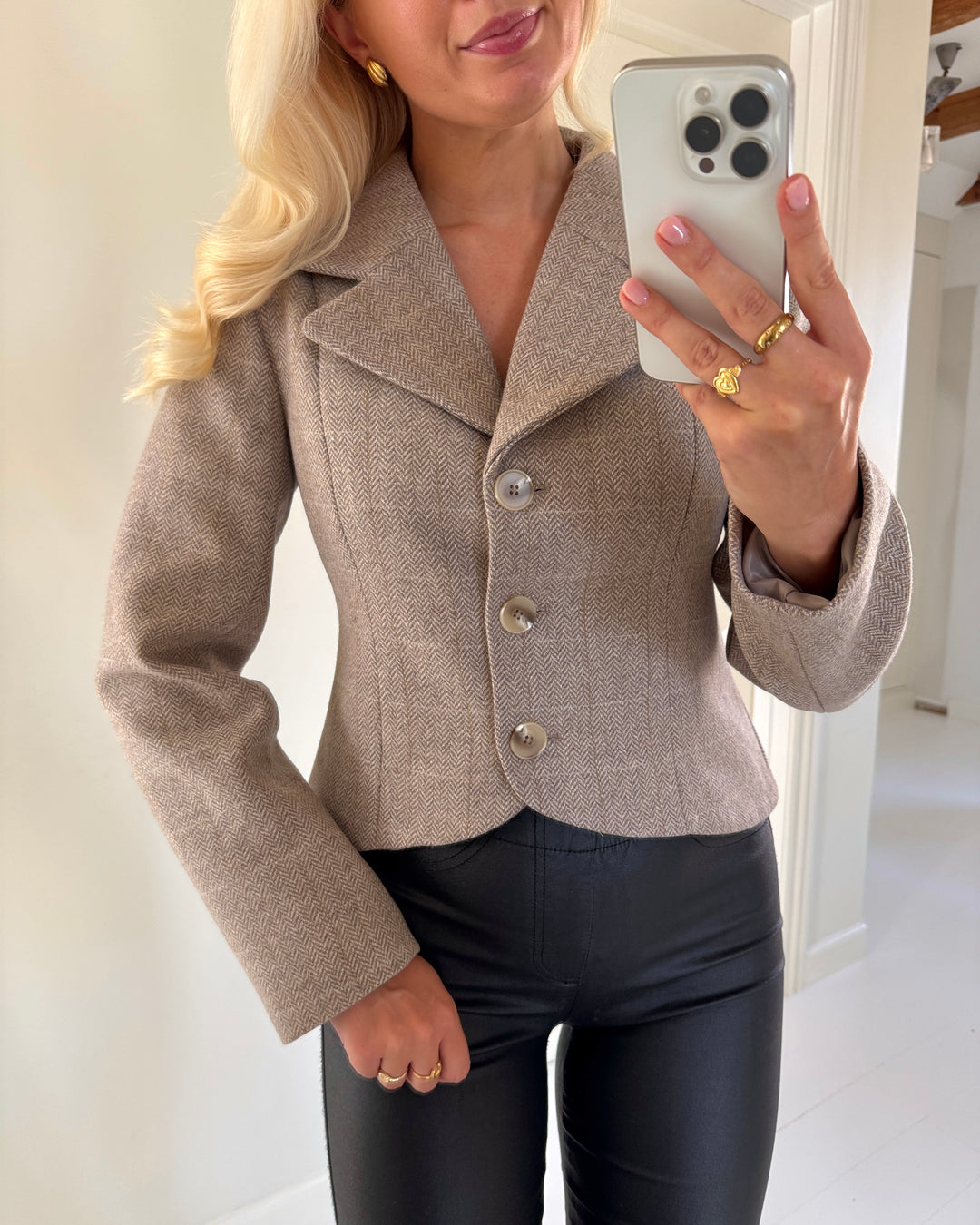 Y.A.S jakke thela ls taupe gray/thela chec
