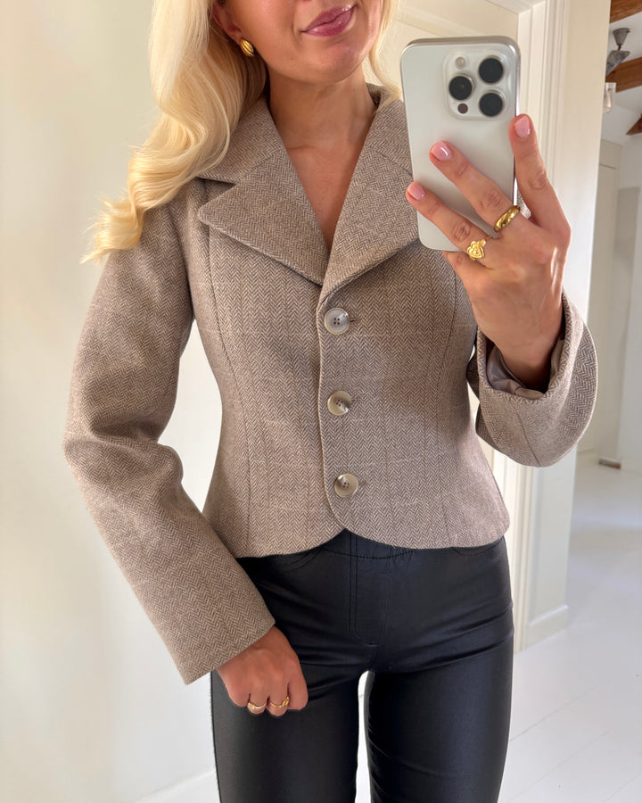 Y.A.S jakke thela ls taupe gray/thela chec