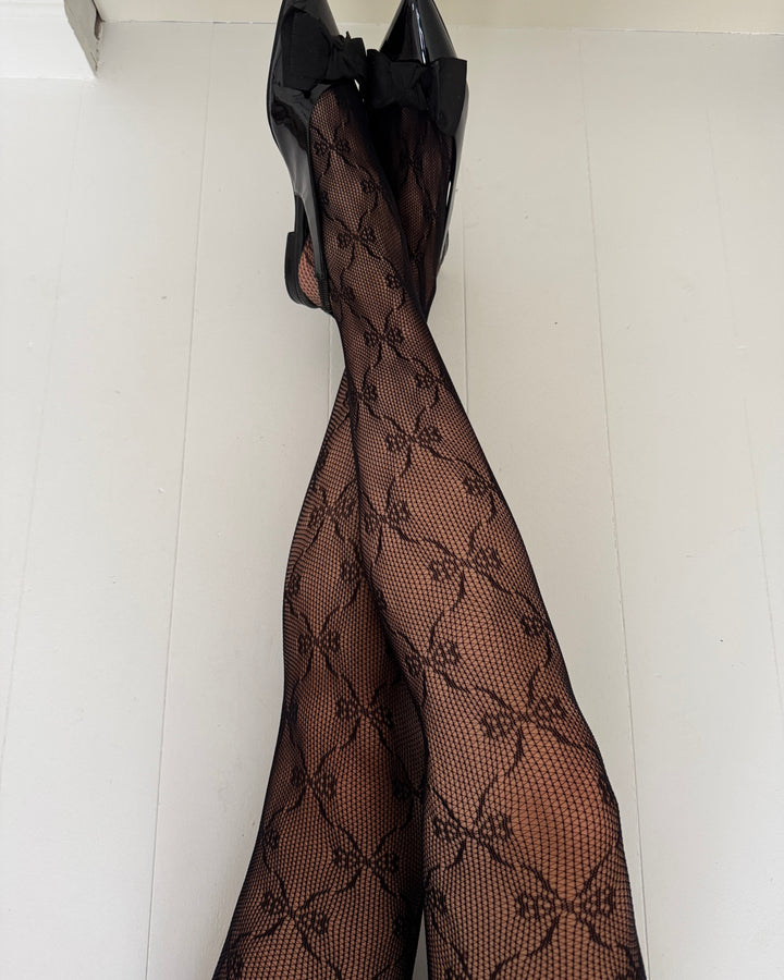 Only strømpebukser sienna fishnet pattern black bows