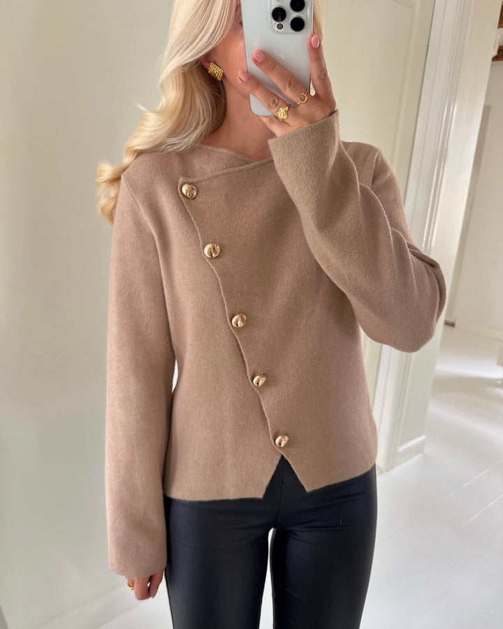 Vero Moda cardigan vienna ls o-neck wrap silver mink/melange w. gold buttons