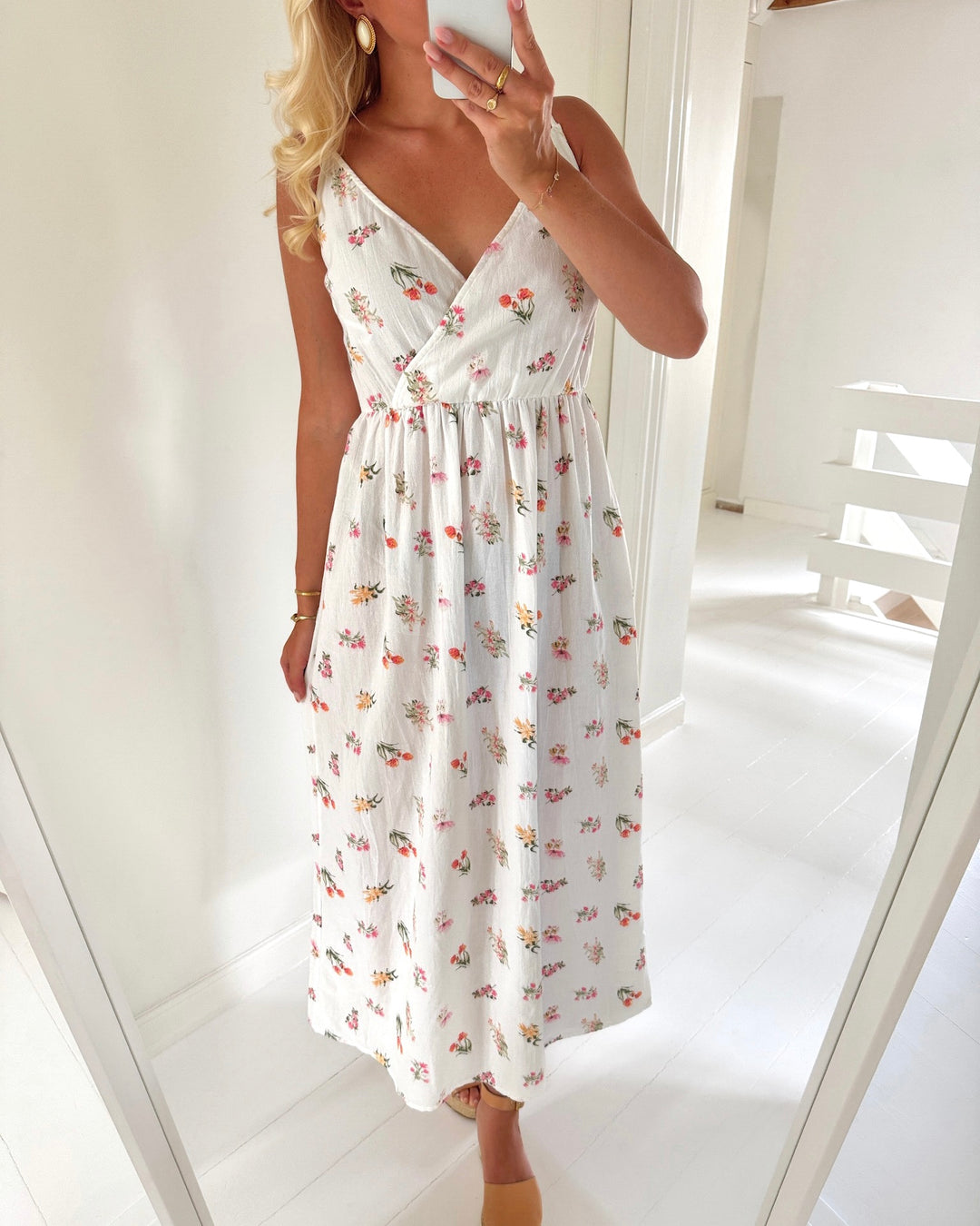 Pieces kjole emma strap ankle bright white/flower