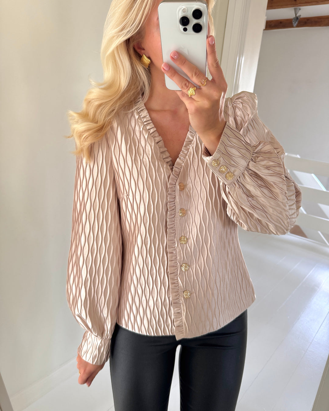 Y.A.S bluse ripple ls v-neck shirt sheer bliss