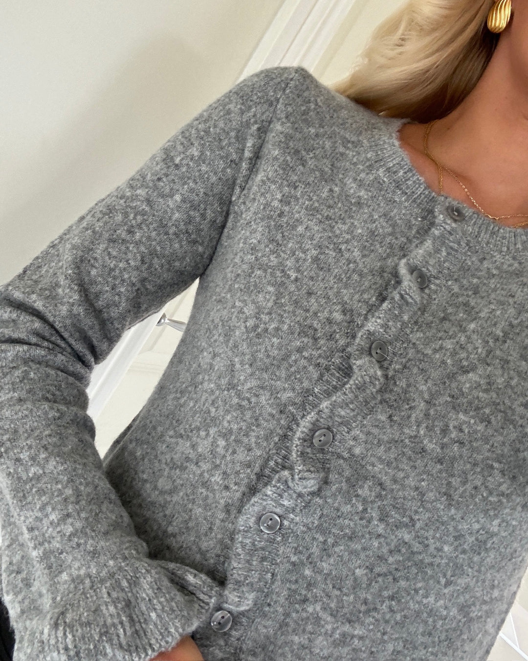 Only cardigan rima life ls frill button light grey melange/dtm button