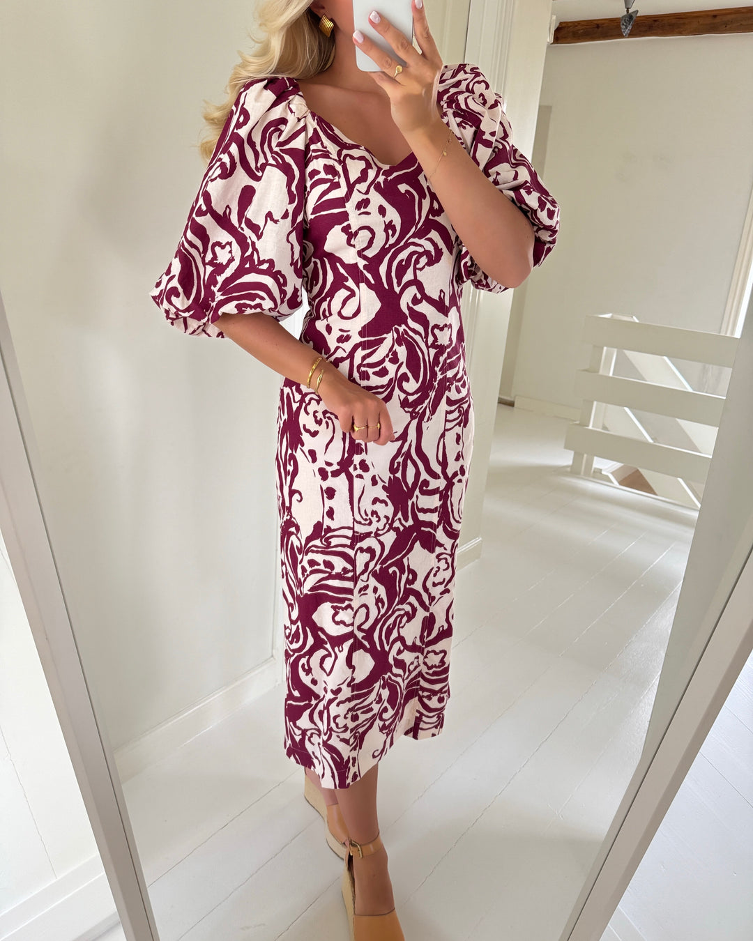 Y.A.S kjole fleur 2/4 midi pristine/fleur
