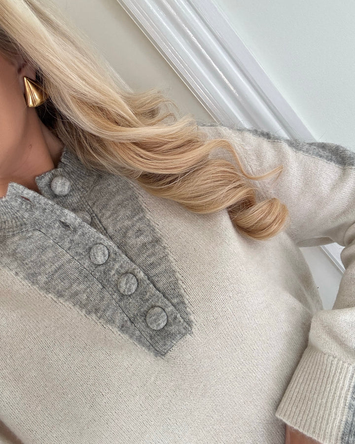 Y.A.S striktrøje vivio ls knit light grey melange birch