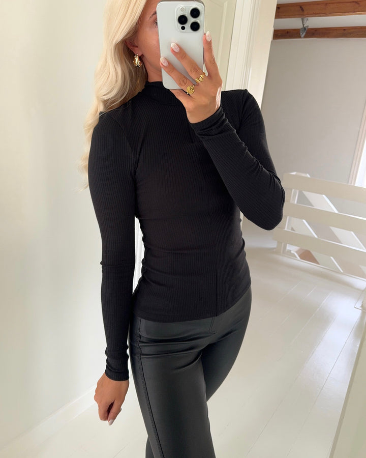 Pieces bluse kitte zip ls t-neck black