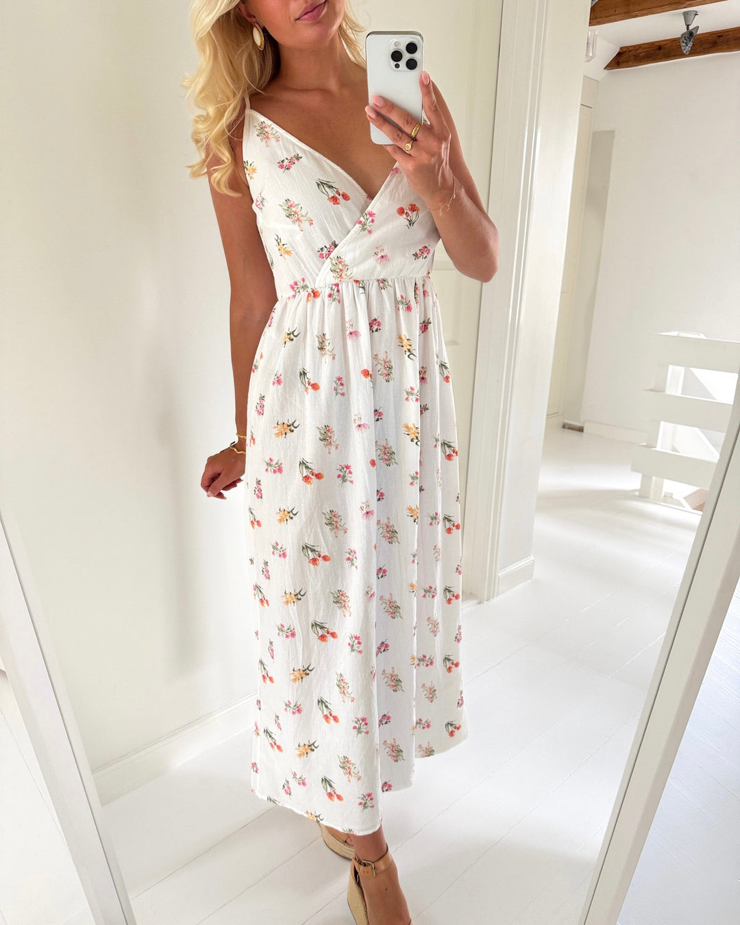 Pieces kjole emma strap ankle bright white/flower