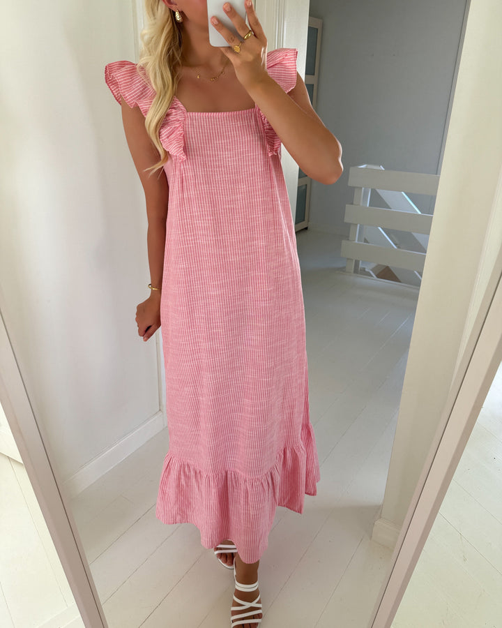 Pieces kjole apia sl square neck ankle mm pink lemonade/bright whi