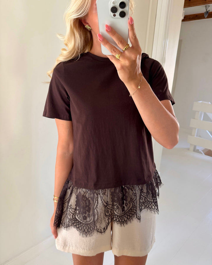 Vero Moda t-shirt brit ss o-neck lace chocolate torte/dtm lace