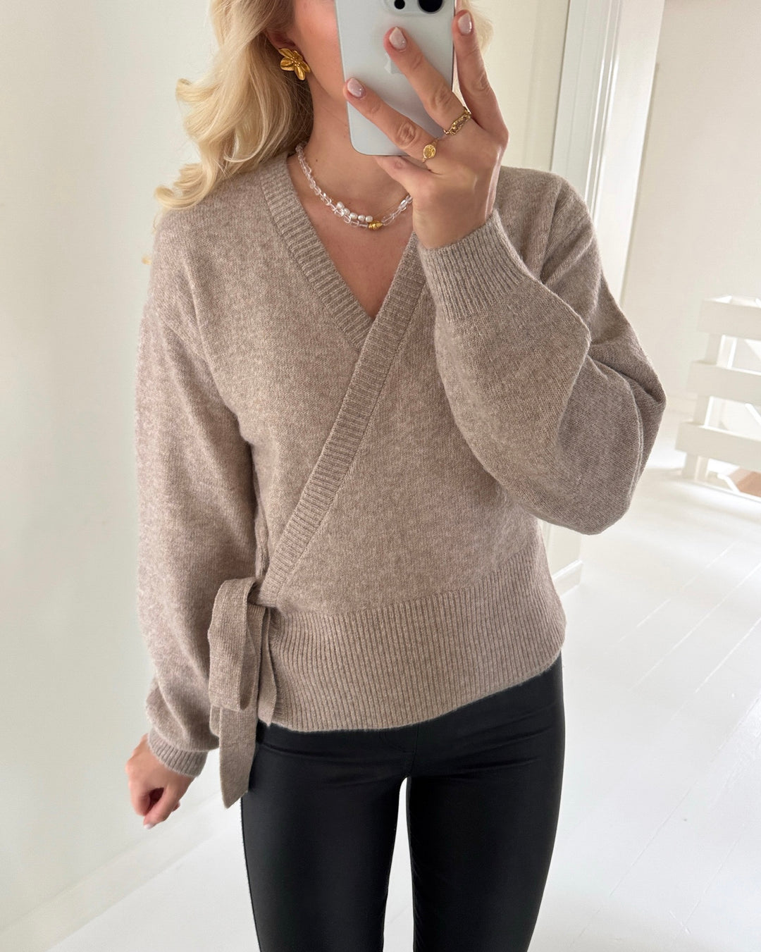 Pieces cardigan malou ls wrap knit taupe gray melange