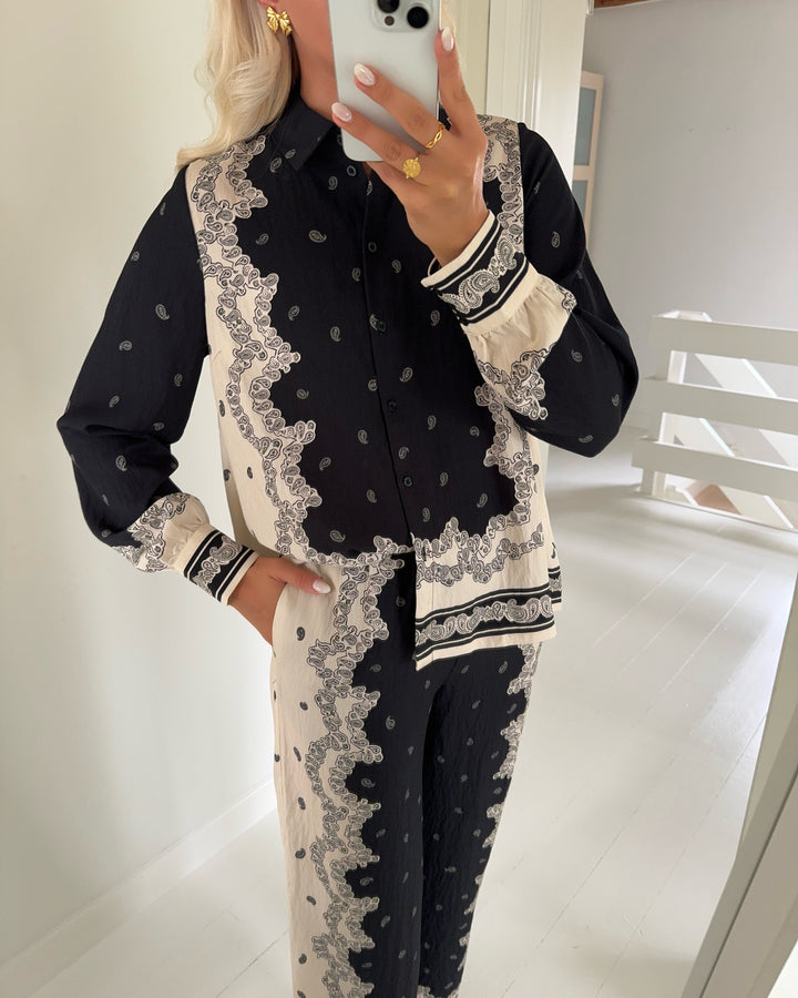 Y.A.S skjorte trano ls black/trano print