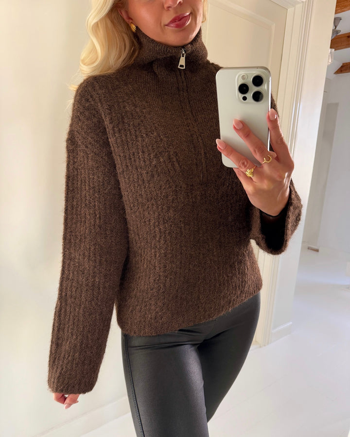 Vero Moda striktrøje nolan ls zipper chocolate torte w. melange