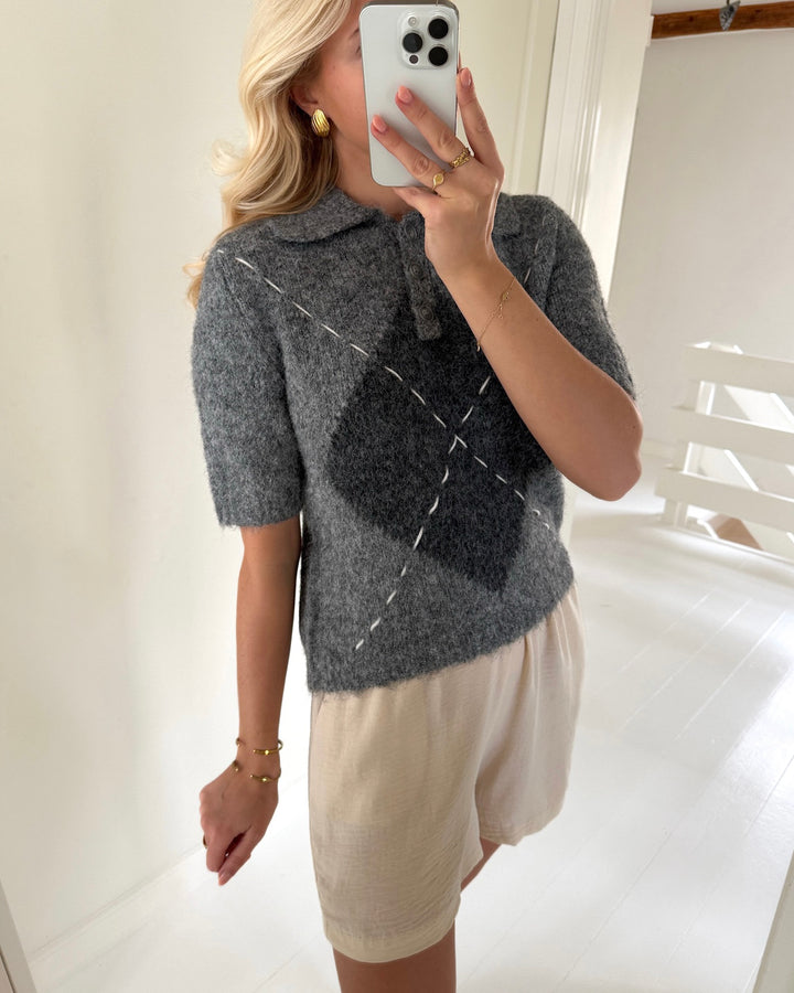 Vero Moda polo bliss 2/4 poloneck medium grey melange w. dgm + birch