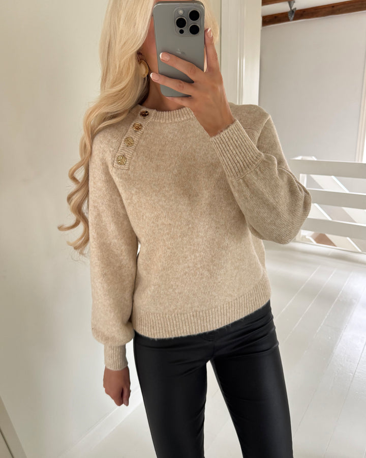 Only sweater emma life ls button o-neck pumice stone