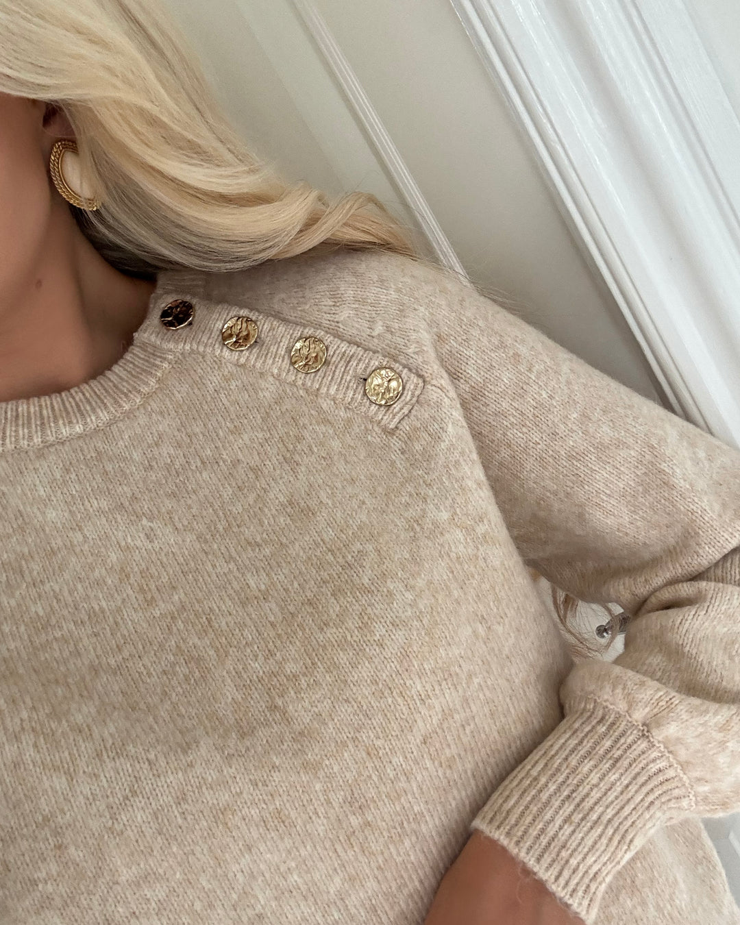 Only sweater emma life ls button o-neck pumice stone