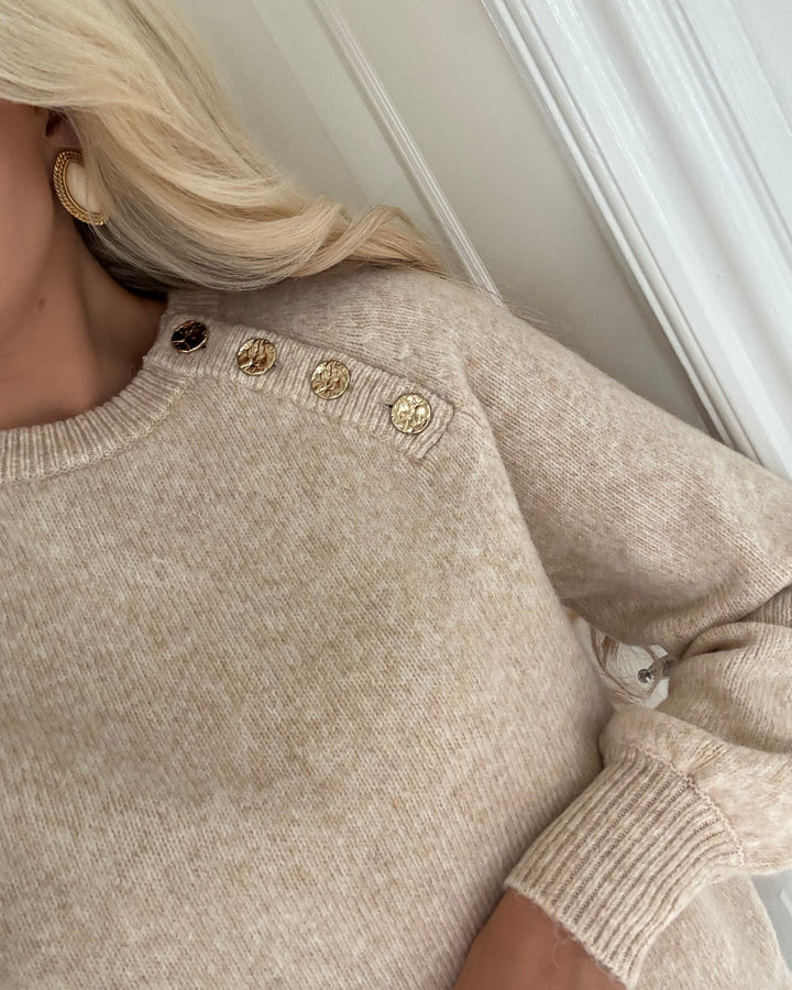 Only sweater emma life ls button o-neck pumice stone
