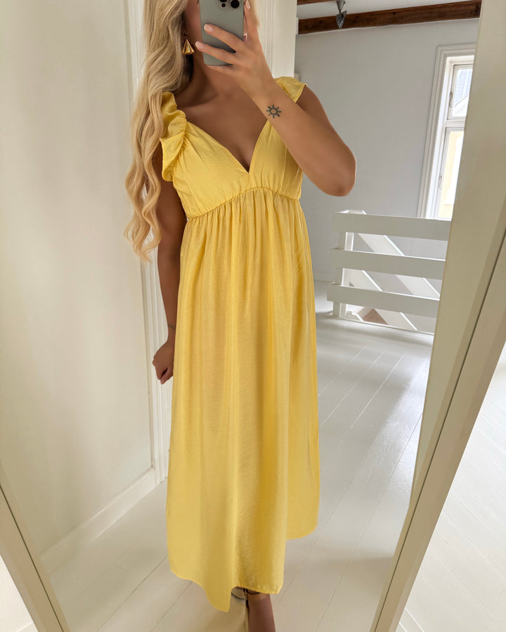 Vero Moda kjole josie sl ankle frill wvn ga pale banana - FORUDBESTILLING LEV. UGE 28