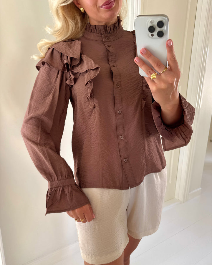 Vero Moda bluse jules ls flounce cocoa brown