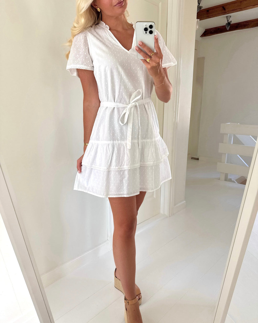 Vero Moda kjole trine ss short lace snow white