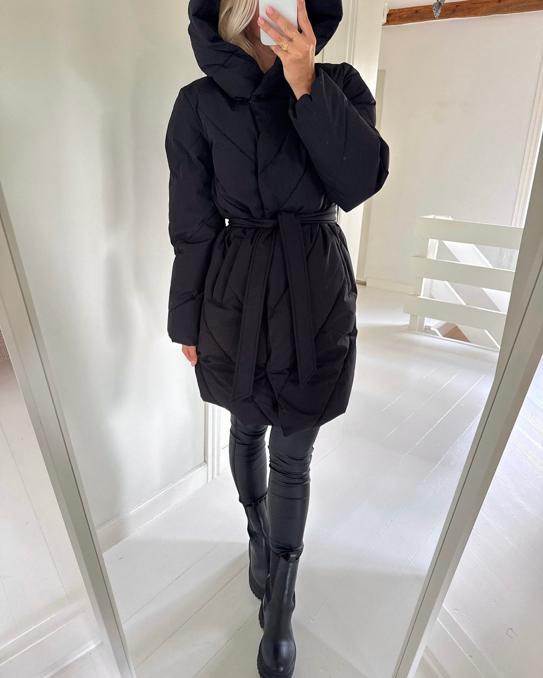 JDY vinterjakke villon long hood belt puffer black