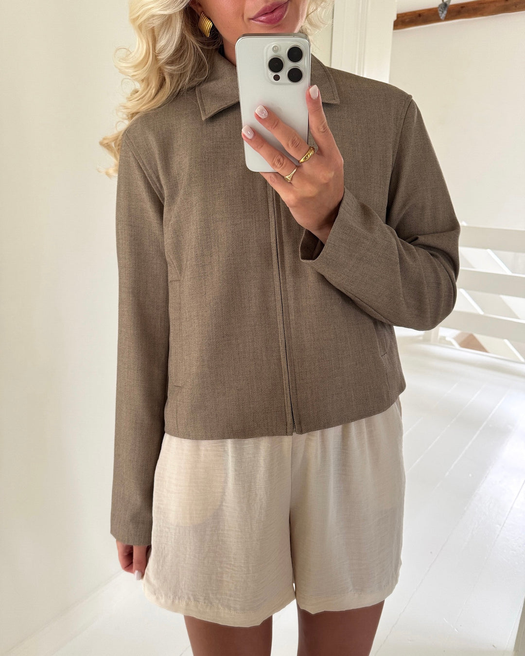 Pieces jakke bubbles short blazer greige