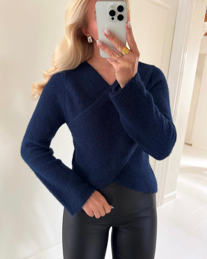 Only striktrøje maggie ls cross v-neck knit night sky melange