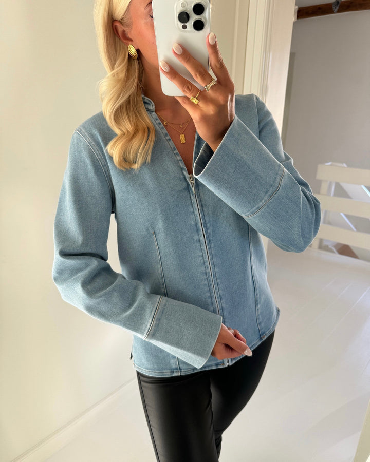 Only skjorte frida ls zip denim light medium blue denim