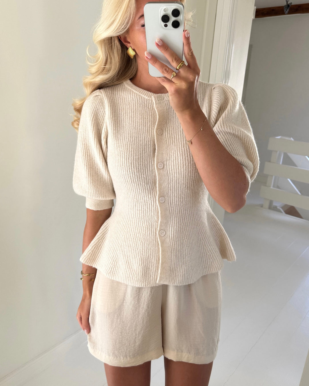 Pieces cardigan silly ss puff knit birch/melange