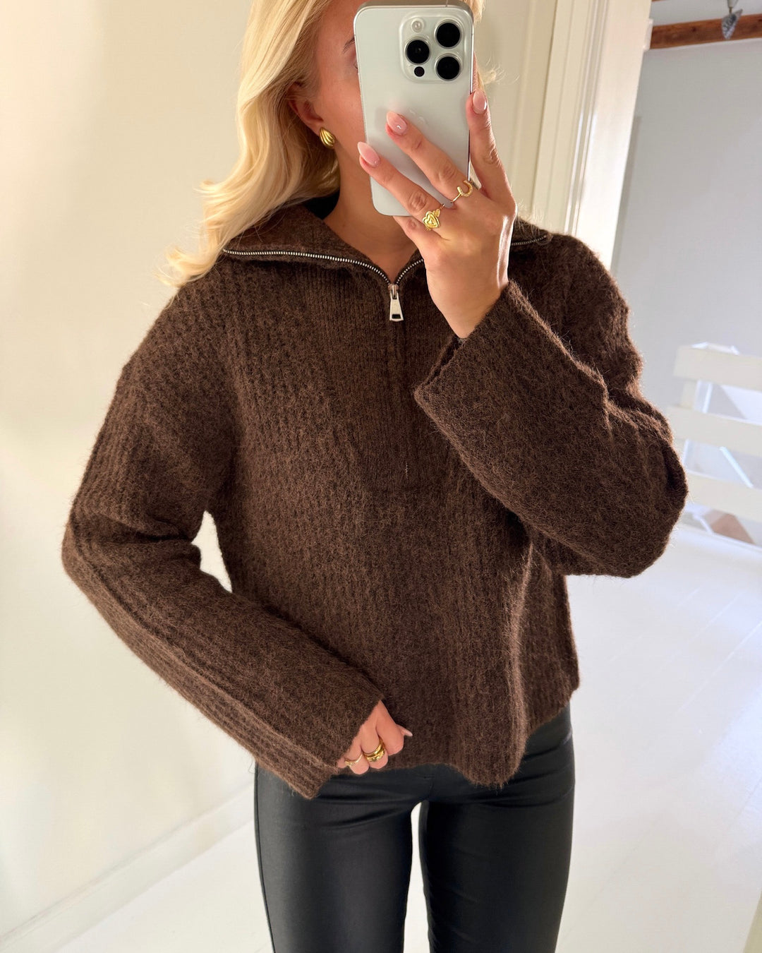 Vero Moda striktrøje nolan ls zipper chocolate torte w. melange