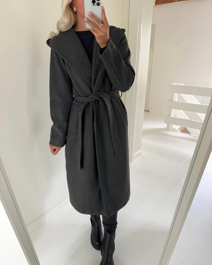 Vero Moda frakke fortunekimi hood long dark grey melange - FORUDBESTILLING LEV. UGE 46