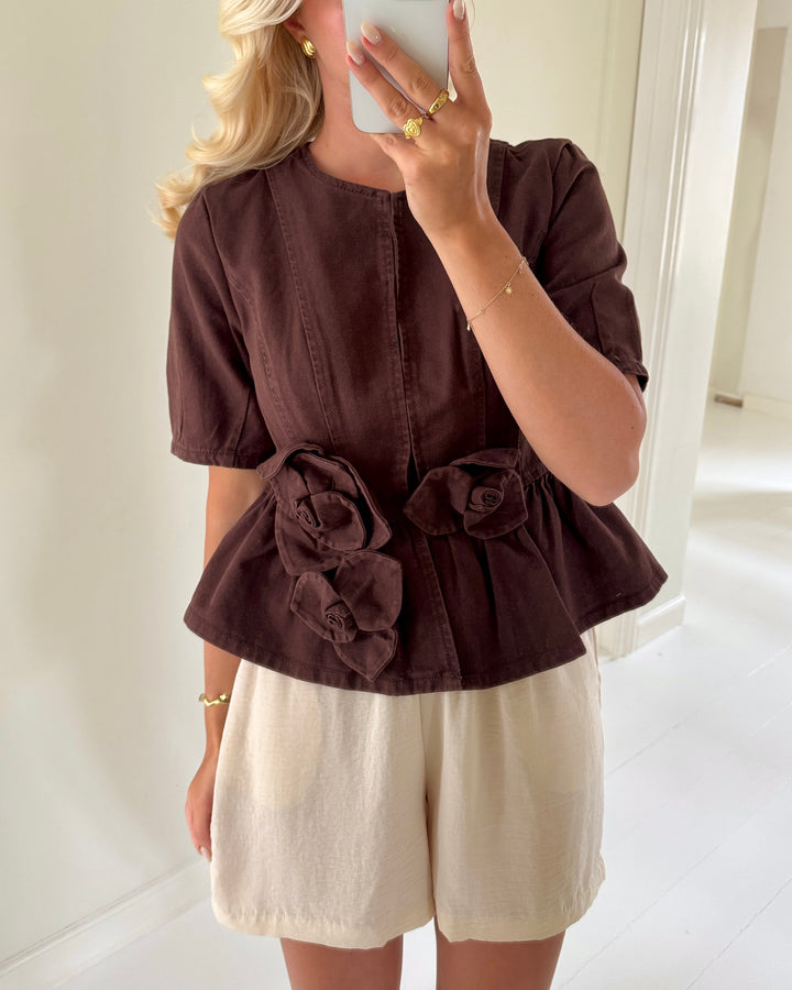 Y.A.S top elsie ss denim coffee bean