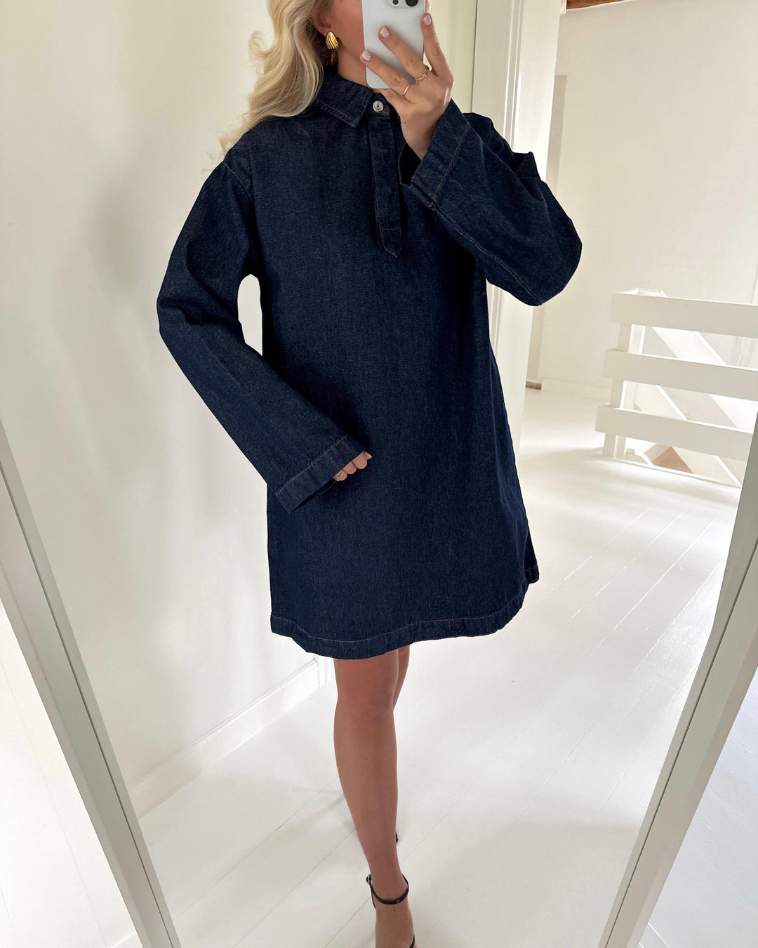 Pieces kjole kenya ls a-shape dark blue denim rinse