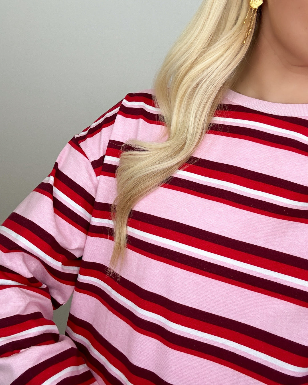Pieces bluse flynn ls o-neck loose pink-a-boo/multi red