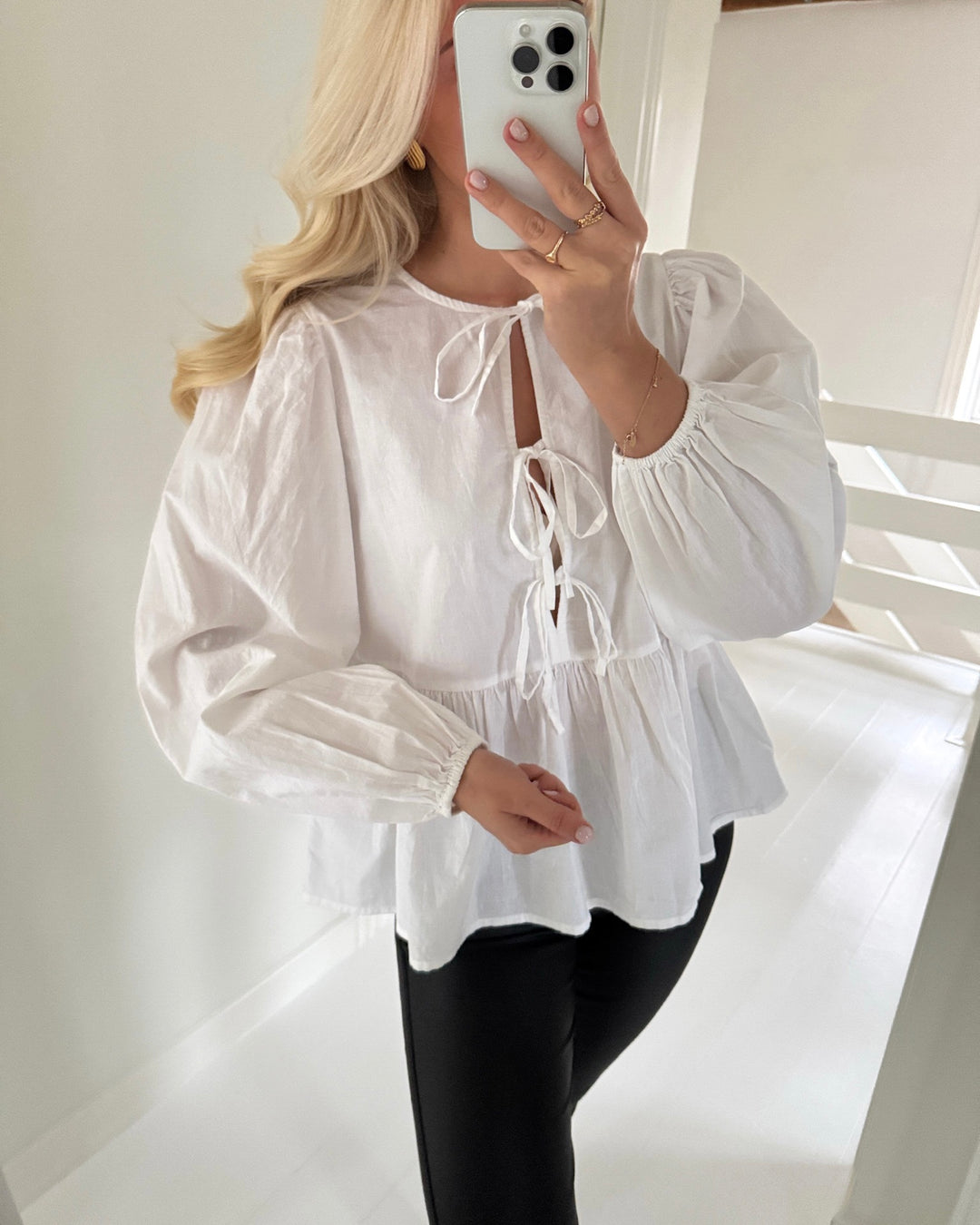 Pieces bluse jolly ls o-neck tie bright white