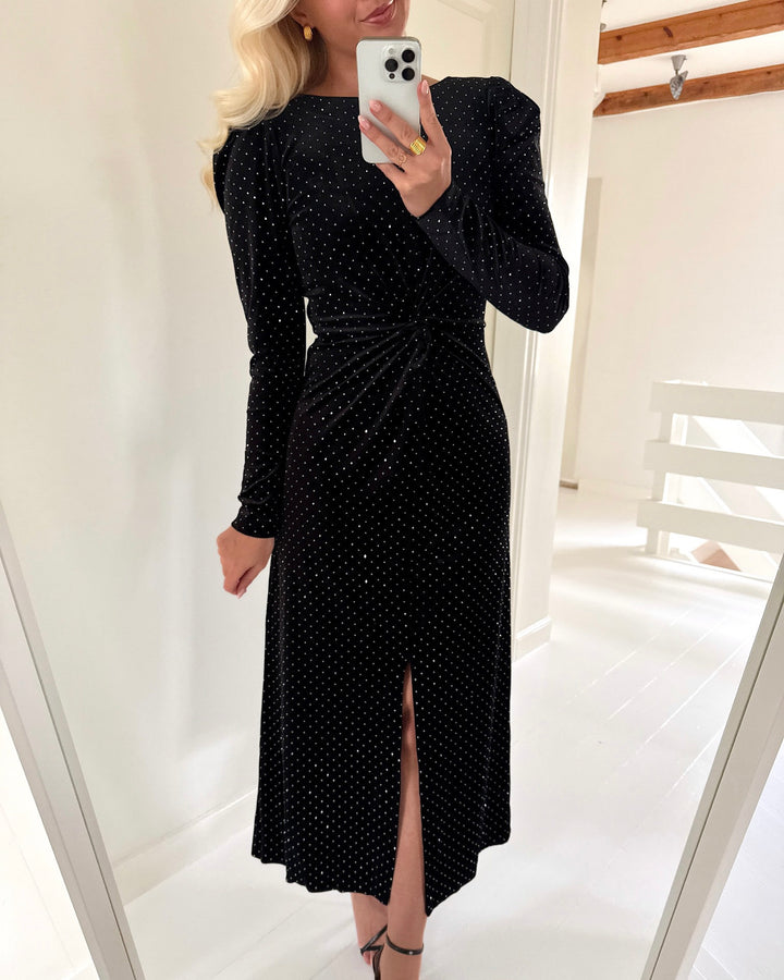 Y.A.S kjole hella ls velour midi black rhinestones