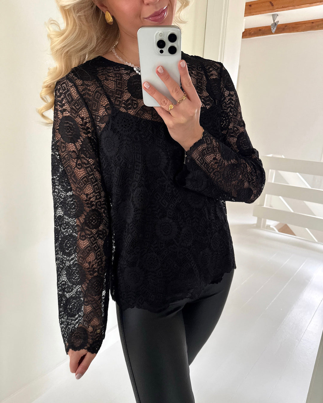 Pieces bluse olline ls lace o-neck black