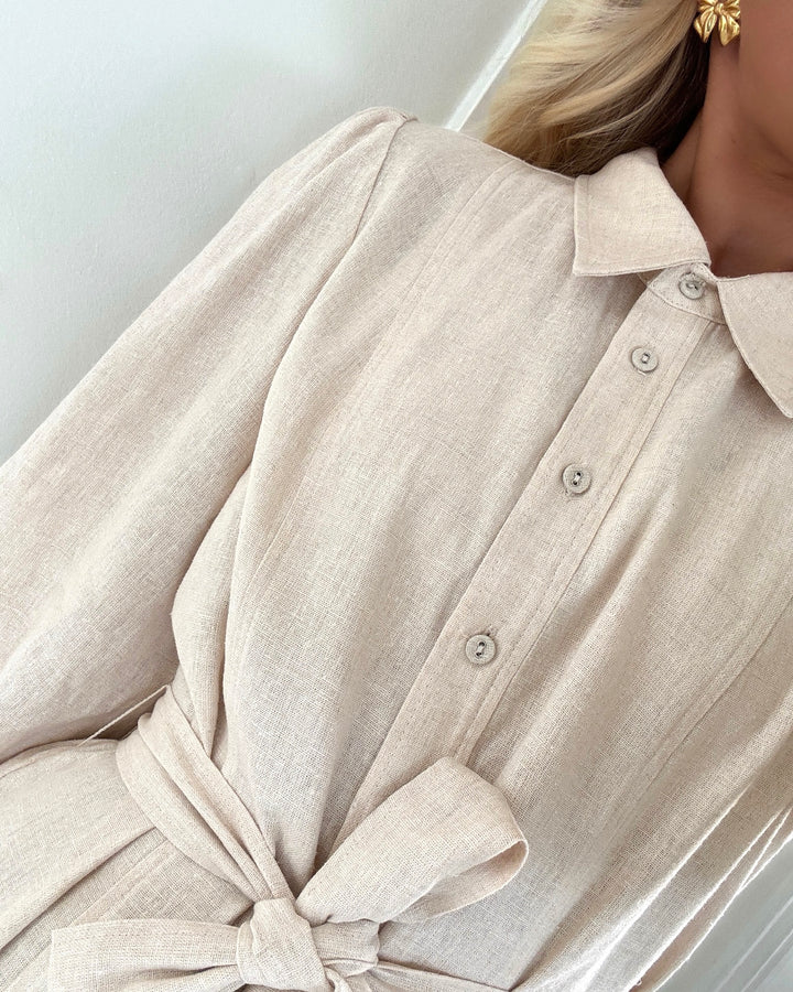 Y.A.S kjole flaxy 3/4 linen shirt noos birch - FORUDBESTILLING LEV. UGE 35