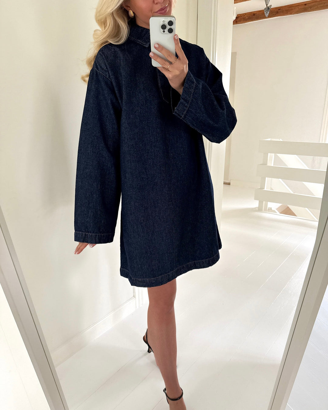 Pieces kjole kenya ls a-shape dark blue denim rinse