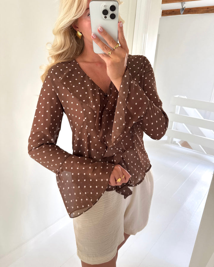 Vero Moda bluse willow ls frill chocolate martini snow white dot