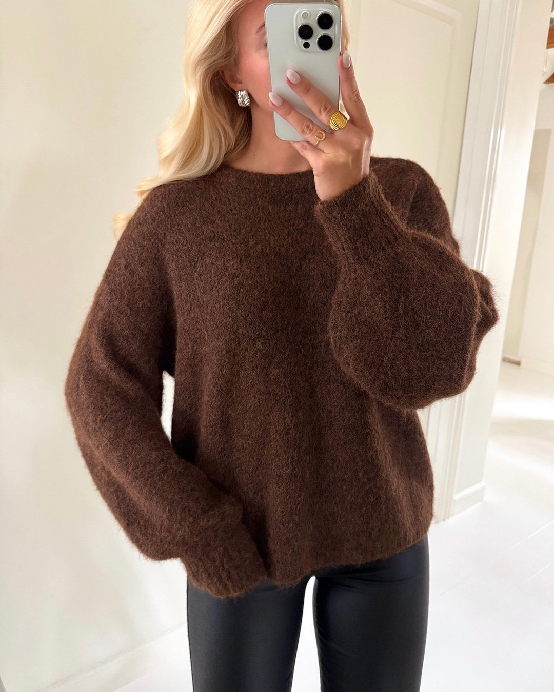 Only striktrøje nellie ls o-neck coffee bean melange
